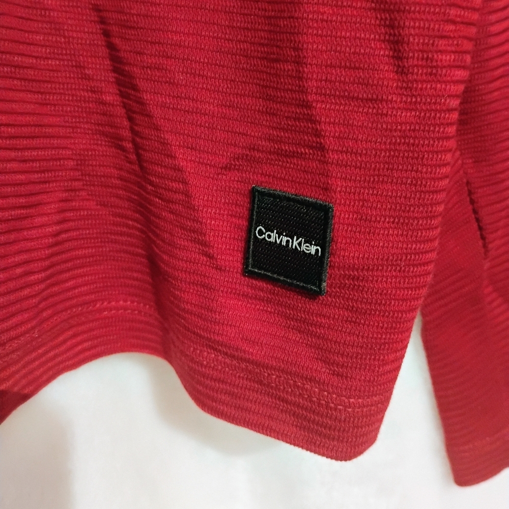 Calvin Klein Liquid Touch Mens Medium Red Quarter Zip Pullover Ribbed Knit Top C - Picture 3 of 7